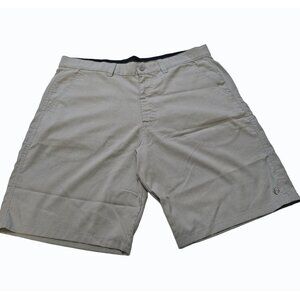 Hang Ten Shorts Mens Size 36 Tan Plaid Button Zip Polyester Blend Golf Casual